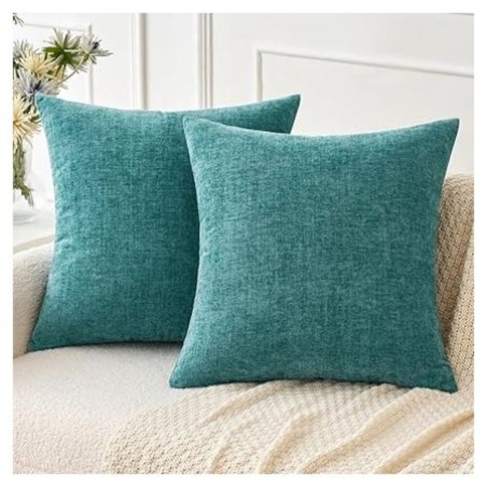 Chenile Teal Soft Throw Covers - 20x20- Living Room Sofa, 2-Pack   (414)